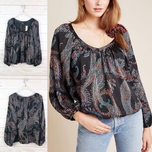 Anthropologie Maeve Madeira Burnout Satin Blouse size L